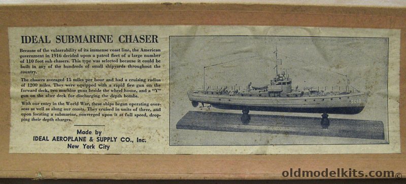 Ideal Aeroplane & Supply US Sub Chaser (Subchaser / Submarine Chaser) 1916 WWI - 20 Inch Wooden Ship Model plastic model kit